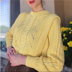 MANGO Yellow Chunky Cableknit Cotton Pullover Cable Knit Sweater XS